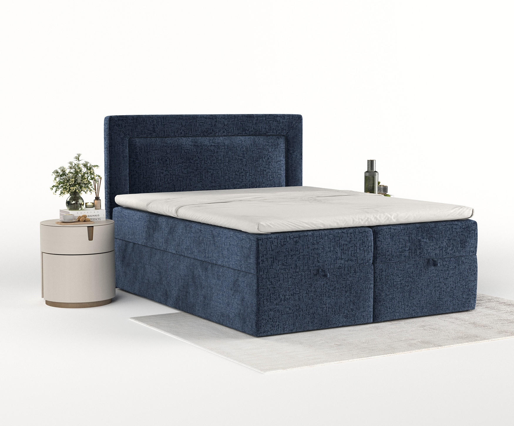 Thumbnail - Maison de Reve Boxbett, Dunkelblau, Textil, Buche, Kiefer, H3, Höhe ca. 20 cm, 160x200 cm, Oeko-Tex® Standard 100, FSC 1...