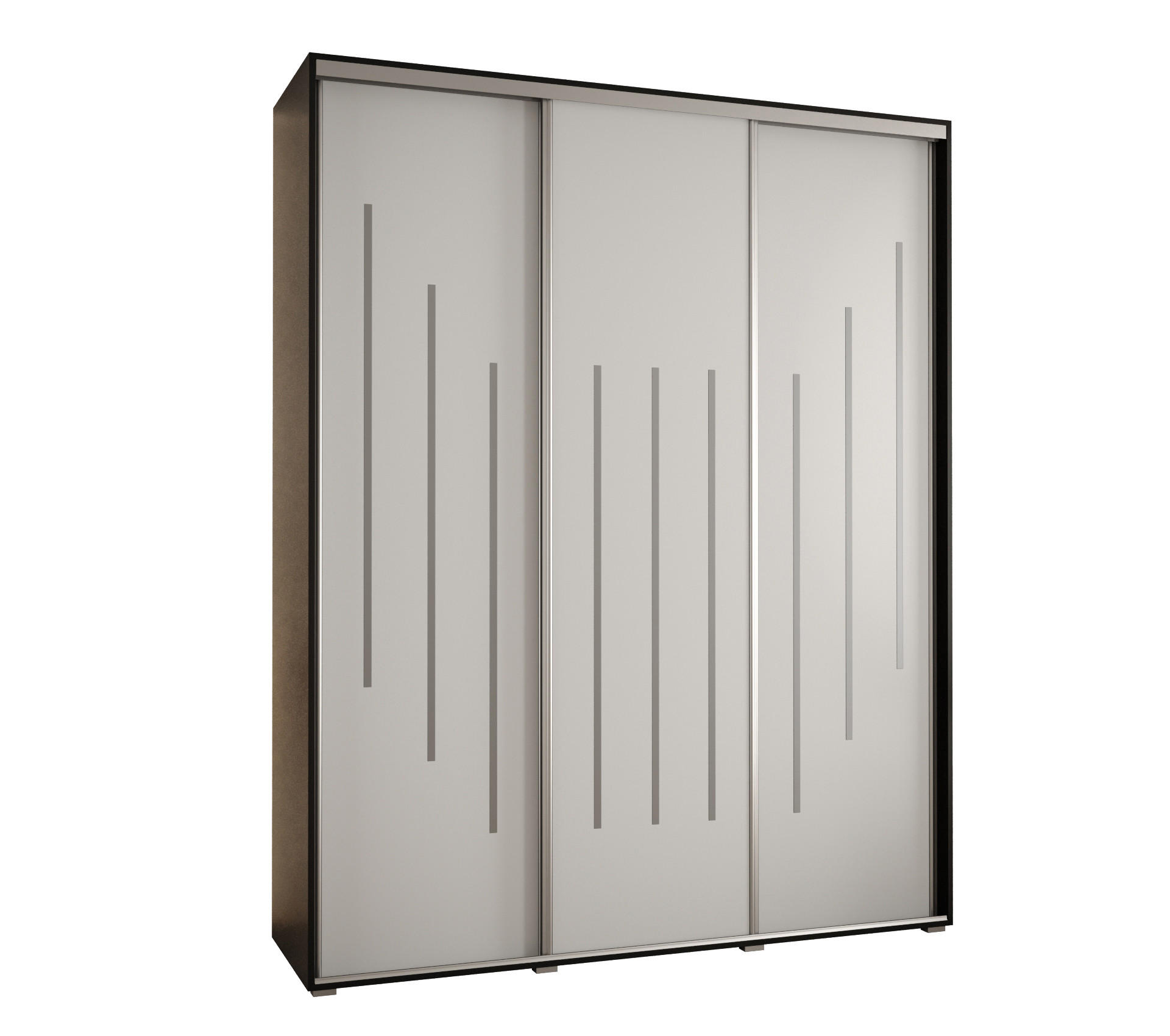 Abiks Möbel Schwebetürenschrank Schwarz, Weiß, Silber 200x235x60 cm