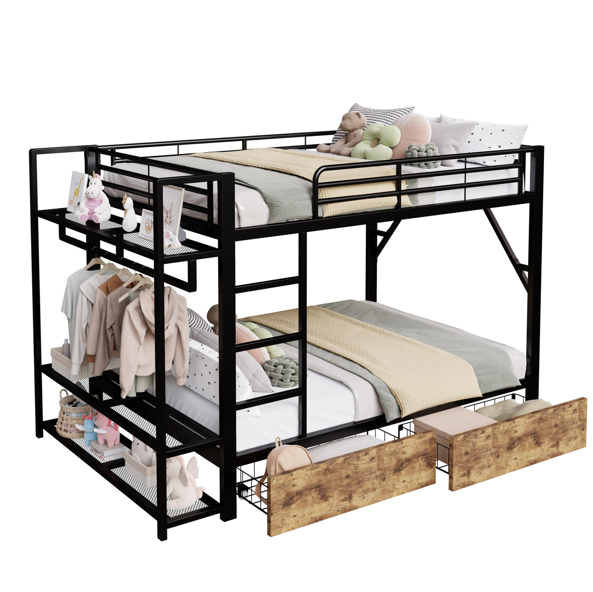 ETAGENBETT 140/200 cm Schwarz mit LED und Schubladen - Schwarz, Metall (140/200cm) - MIVRAY