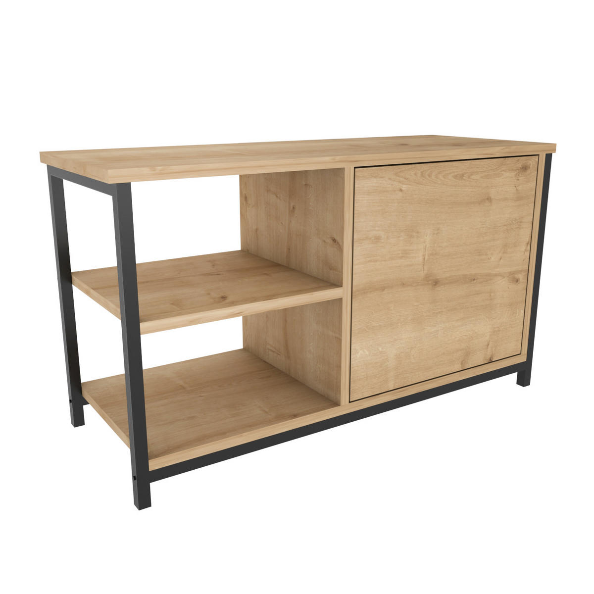 TV Unit Muskegon Schwarz Eiche Safir - Eichefarben/Schwarz, Holzwerkstoff (90/51/36cm) - Decorotika