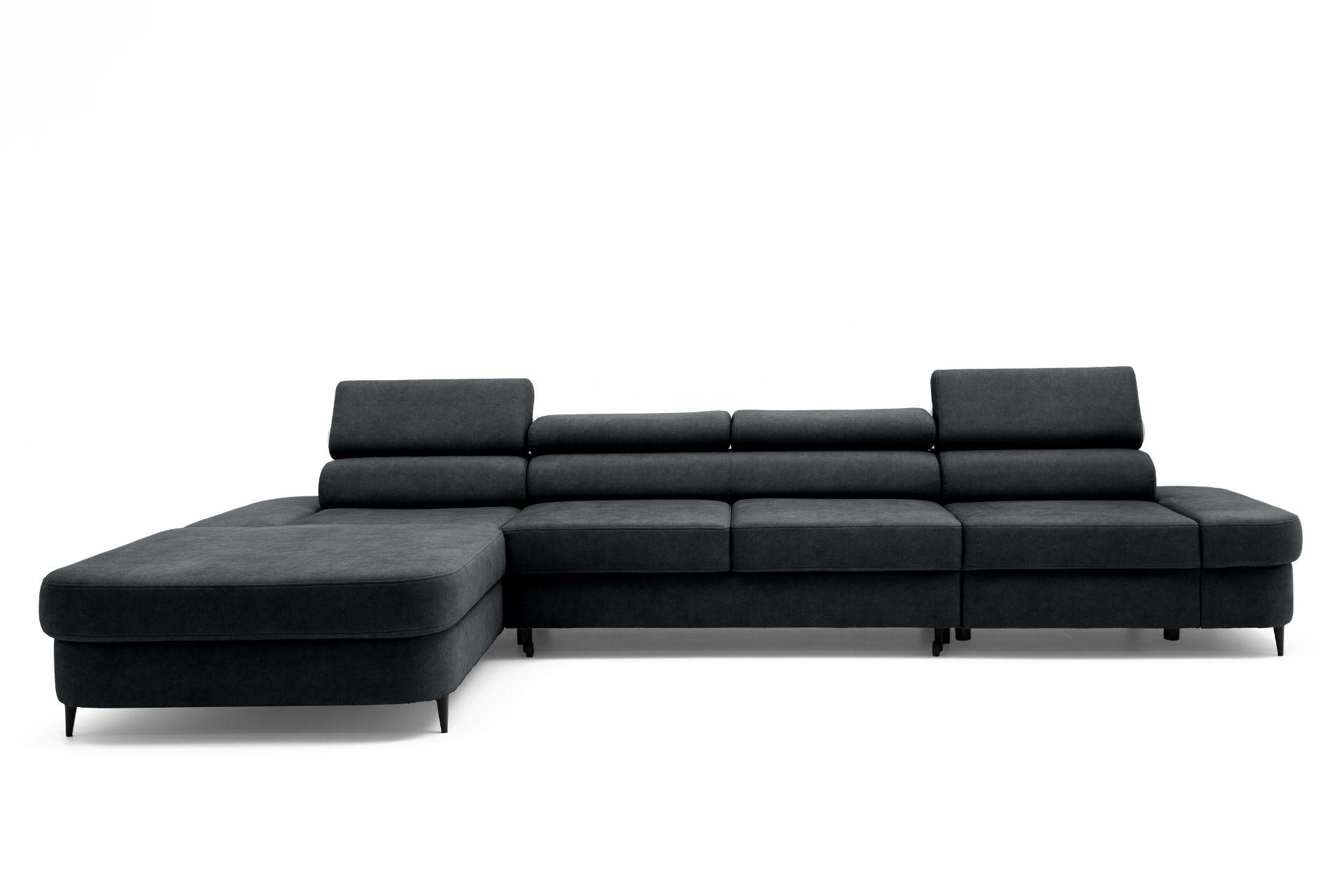 ECKSOFA JAZZ MAXI Links mit Schlaffunktion 125x195 Velours Schwarz - Schwarz, Holz/Textil (350/203cm) - Muffo