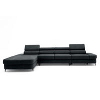 ECKSOFA JAZZ MAXI Links mit Schlaffunktion 125x195 Velours Schwarz - Schwarz, Holz/Textil (350/203cm) - Muffo