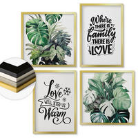 WANDBILDER 4er Set - 50x50 cm & 40x60 cm Goldrahmen - Familie liebt Zuhause Aquarell - Goldfarben, Kunststoff (50/50cm) - ArtPrintCave
