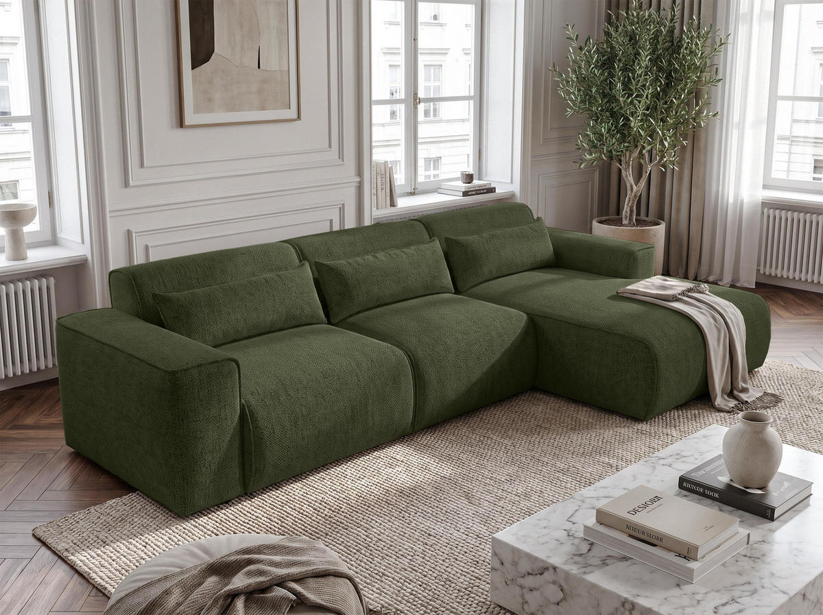 ECKSOFA L Form Ruyam Grün 310/165/78 cm – Schlaffunktion Rechts - Schwarz/Grün, Kunststoff/Textil (310/170cm) - AX Living
