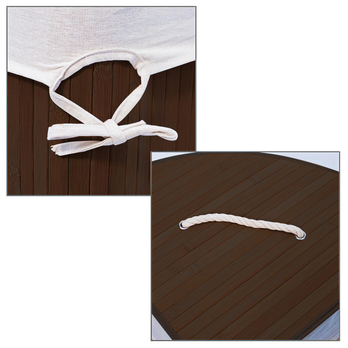 ECKWÄSCHEKORB - Braun, Holz/Textil (49.5/65/37cm) - Relaxdays