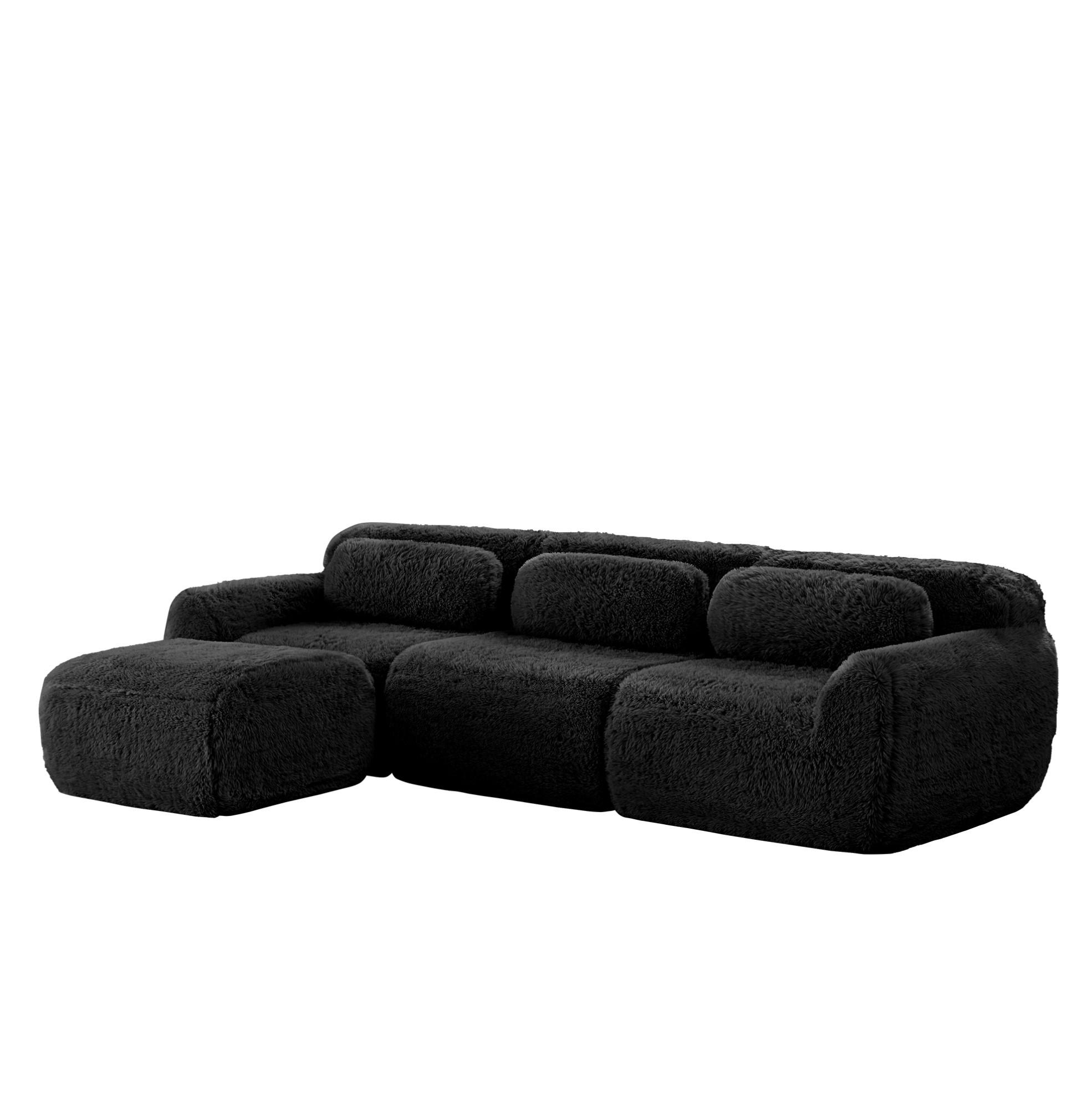 ECKSOFA 291/179/73 cm schwarz aus Plüsch rahmenlos und modular - Schwarz, Textil (179/291cm) - OKWISH