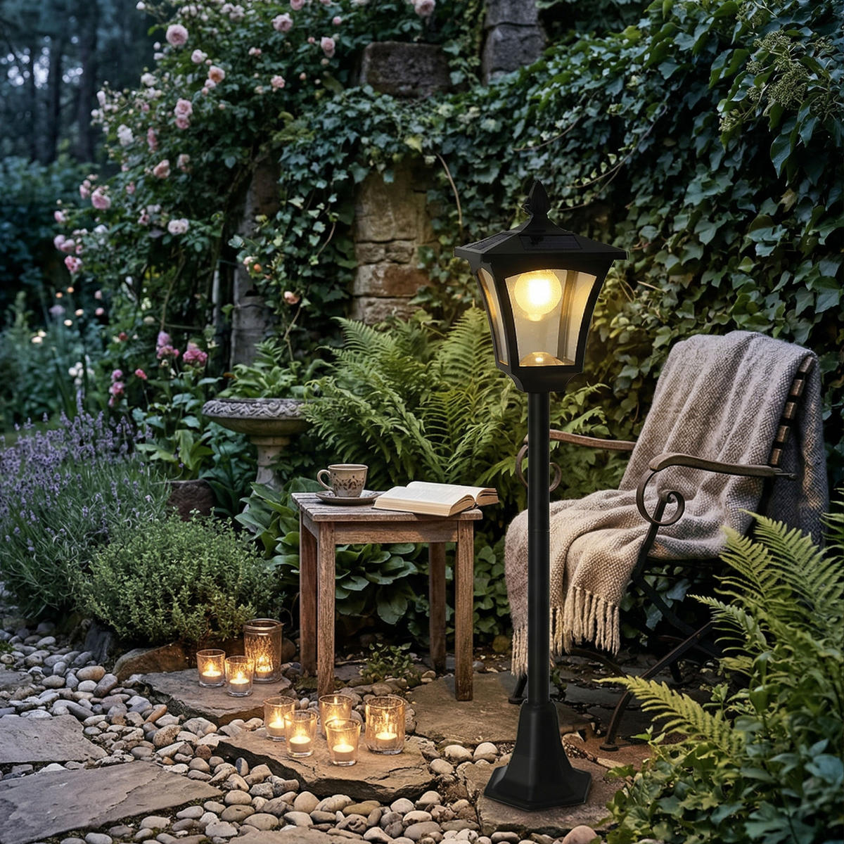 LED-SOLAR-GARTENSTEHLEUCHTE mit Bewegungsmelder Dämmerungssensor für Garten Terasse Balkon warmweißes Licht 3000K 20lm IP44 3-in-1 - Schwarz, Kunststoff (17.5/17.5/175cm) - Northpoint