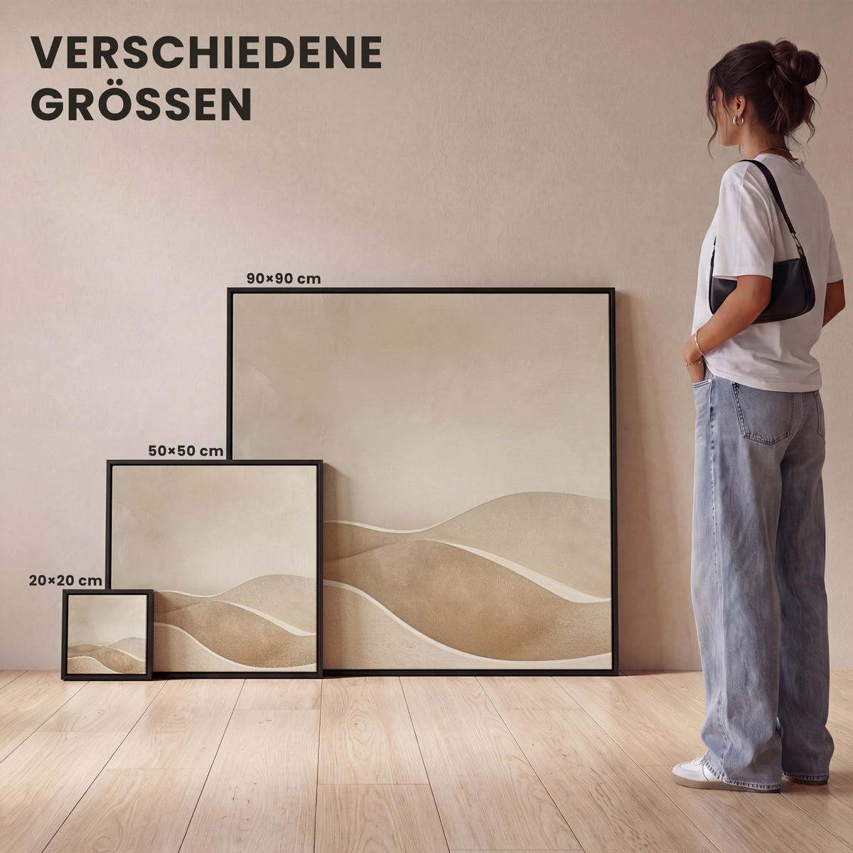 LEINWAND Bilder mit Rahmen - Beige - Natur - Abstrakt - Modern - 20x20 - Beige, Textil (20/20cm) - MuchoWow