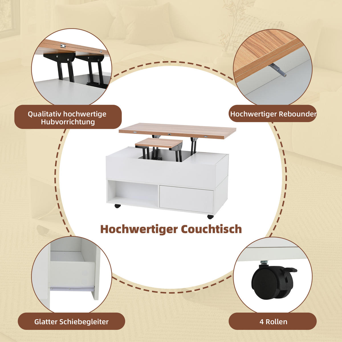 COUCHTISCH Weiß/Holzfarbe - Weiß, Holzwerkstoff (100/50/52cm)