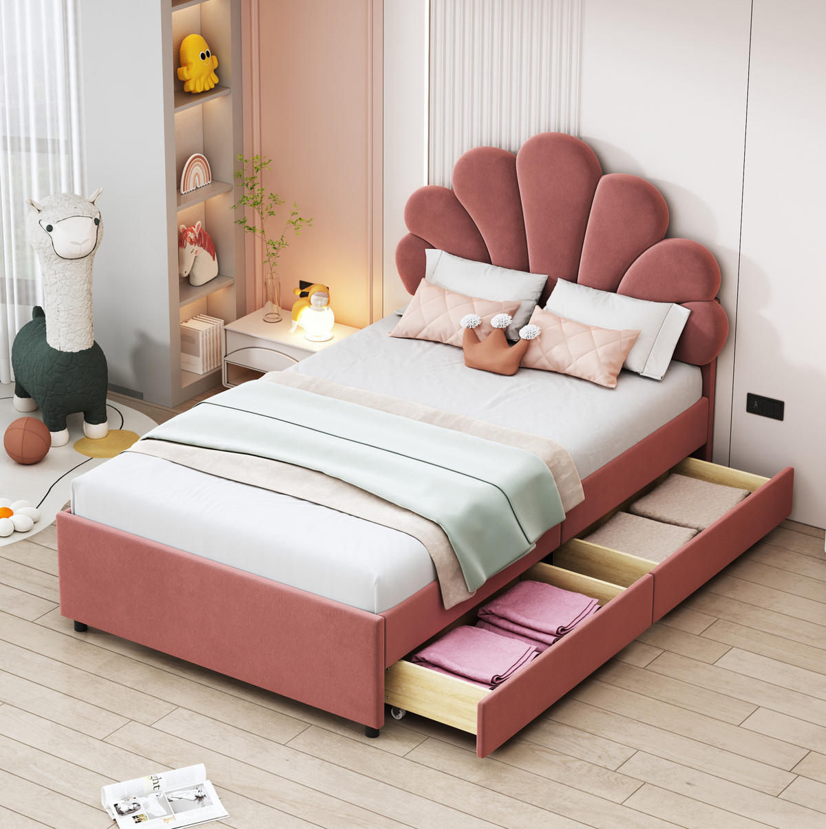 POLSTERBETT 90/200 cm Rosa mit 2 Schubladen ohne Matratze - Pink, Textil (90/200cm) - MIVRAY