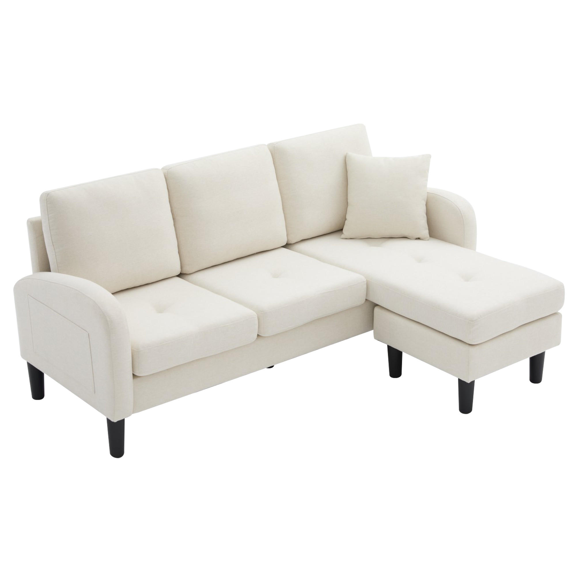 SOFA modular mit Chaiselongue 166 x 118 x 77 cm Hellbeige - Weiß, Holz (118/166cm) - Meubliv