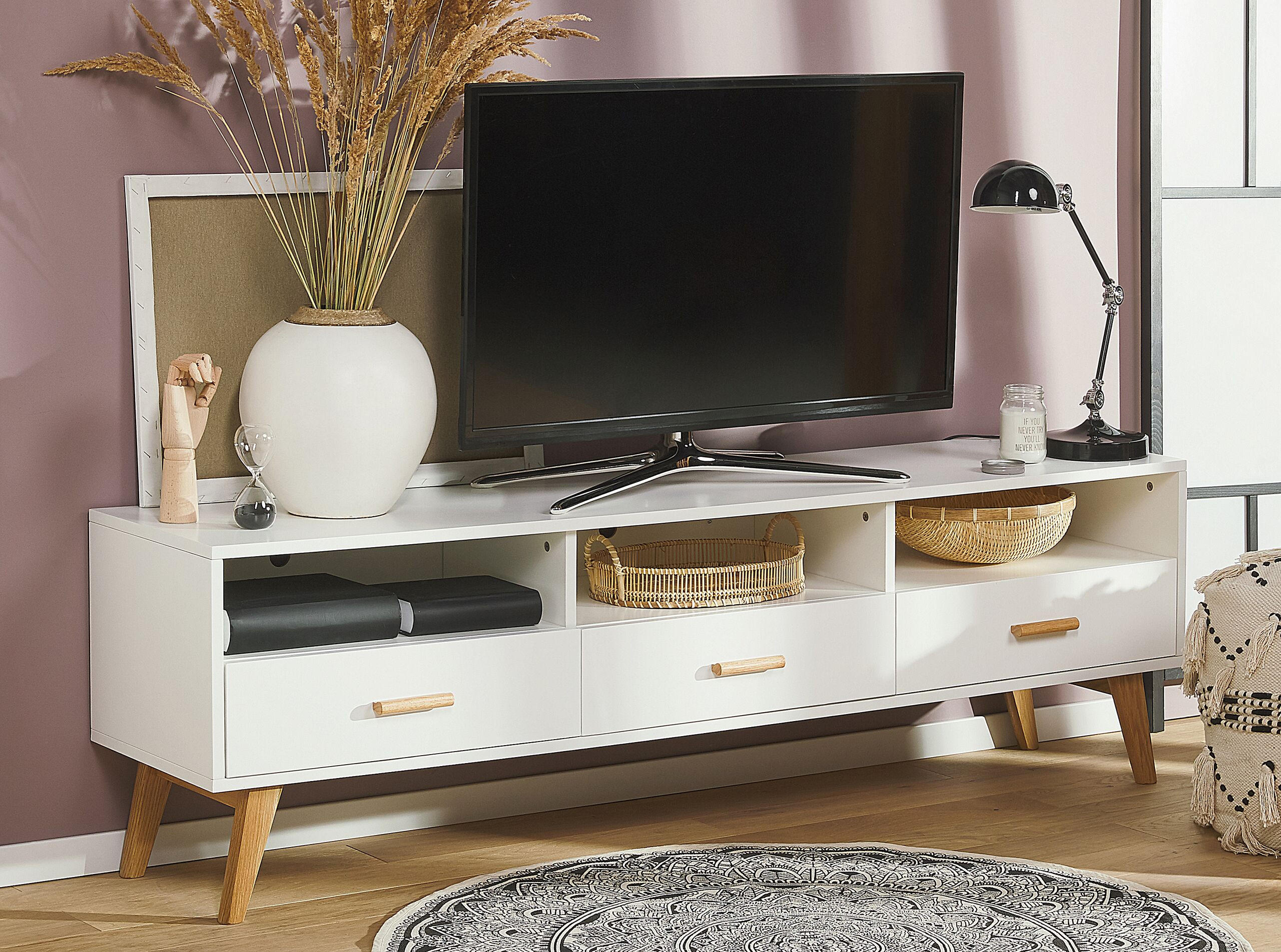 TV-MÖBEL Weiß, Hellbraun LIBERTY 40/180/55 cm - Weiß, Holzwerkstoff (180/55/40cm) - Beliani