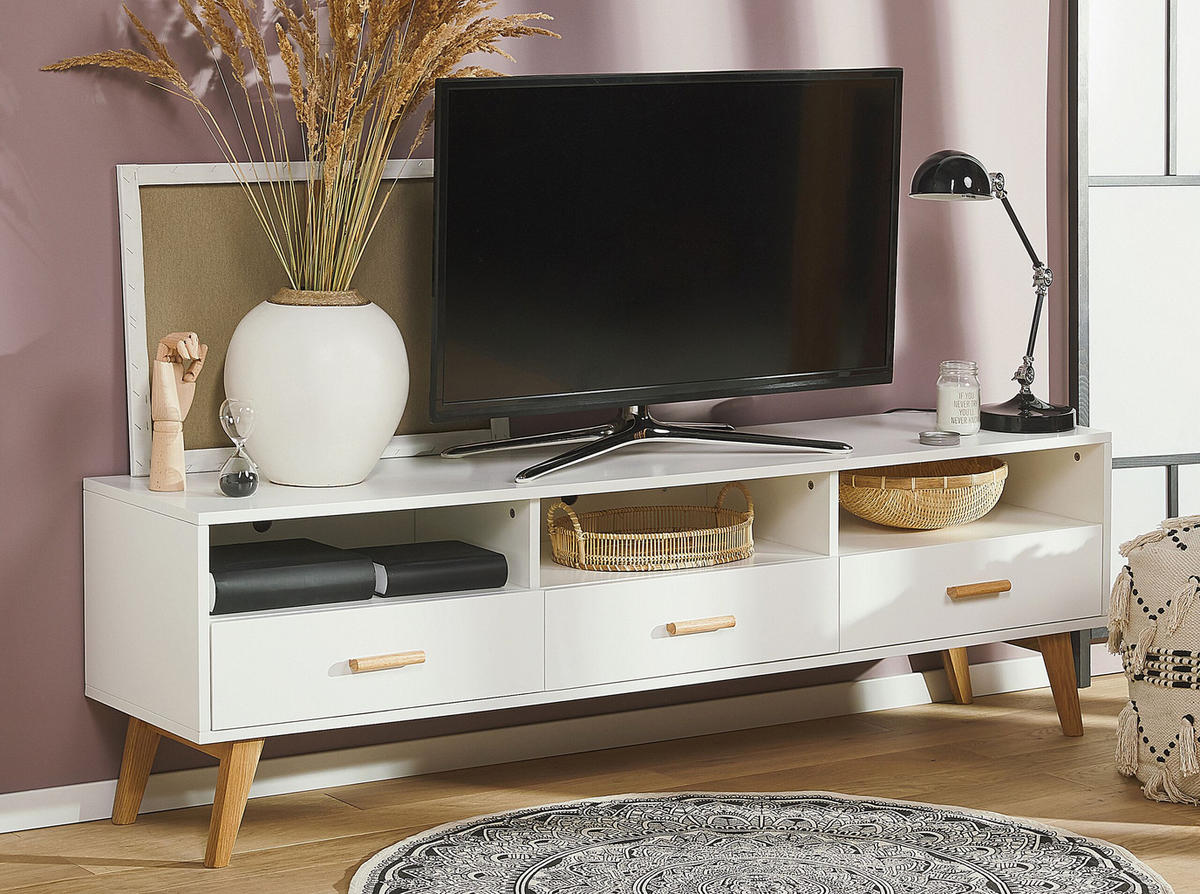 TV-MÖBEL Weiß, Hellbraun LIBERTY 40/180/55 cm - Weiß, Holzwerkstoff (180/55/40cm) - Beliani
