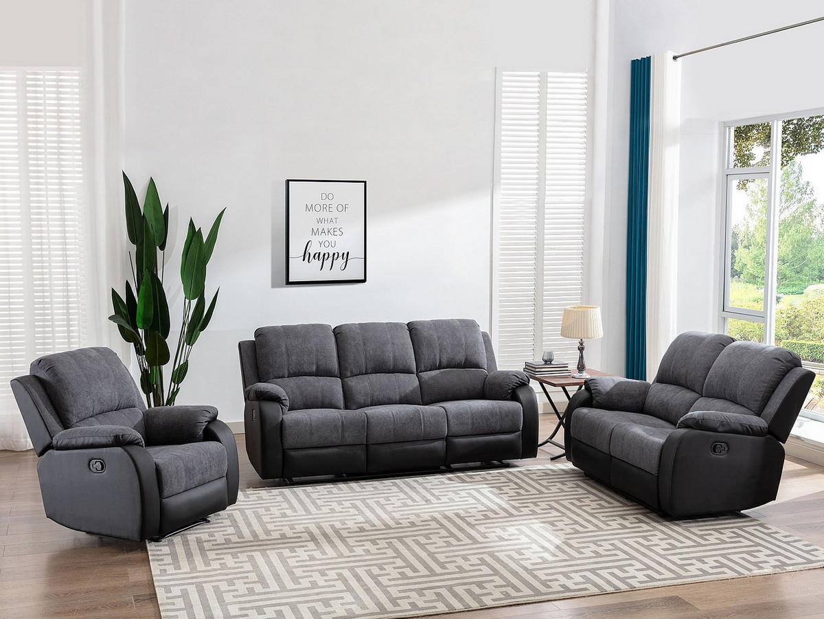 COUCHGARNITUR mit Sessel - 6 Personen - stoff - schwarz, grau Brody - Schwarz, Kunststoff/Textil (87/99/98cm) - Vente-Unique