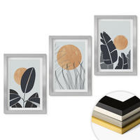 WANDBILDER 3er Set - 20x30 cm Silberner Rahmen - Pflanzenmuster große Sonnen minimalistisch - Silberfarben, Kunststoff (20/30cm) - ArtPrintCave
