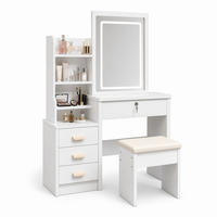 SCHMINKTISCH in Weiß Frisiertisch mit Spiegel LED-Beleuchtung Hocker 4 Schubladen 3 Farbmodi , B85/T36/H130cm - Weiß, Glas/Holzwerkstoff (85/130/36cm) - STILVORA