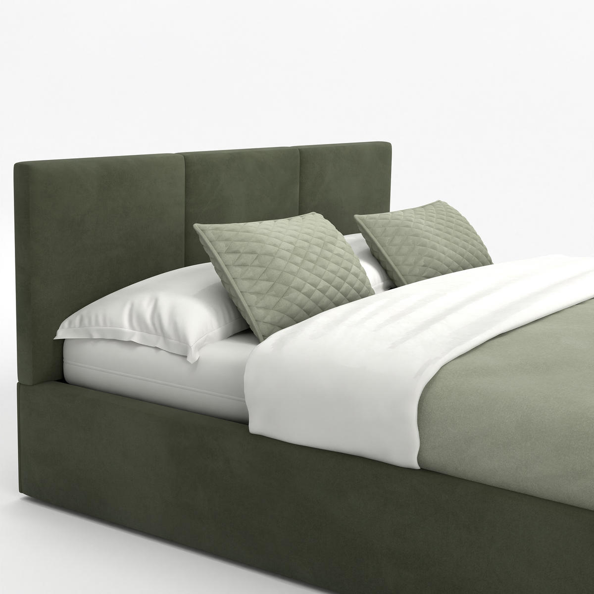 POLSTERBETT mit Stauraum Khaki 120x200cm Kopfteil 88cm - Olivgrün, Holzwerkstoff/Textil (120/200cm) - Muralo