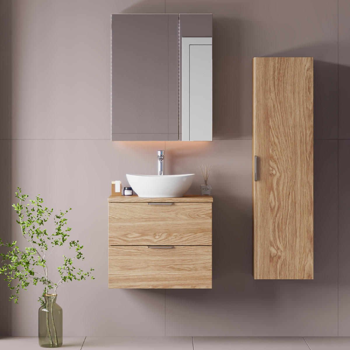 BADMÖBEL 60.6cm Astrid 2er-Set Holz - Braun, Holzwerkstoff (60.6/52.2/46.5cm) - Petits-meubles