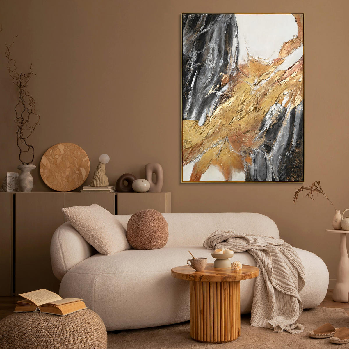 GEMÄLDE Goldene Symphonie Schattenfugenrahmen Gold 180x120 cm - Goldfarben, Holz (180/120cm) - YS-art gallery