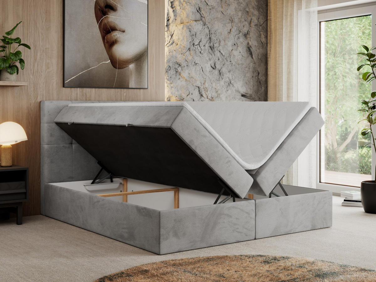 BOXBETT CENTO 120/200 Hellgrau Velvet - H3 - Hellgrau, Holz/Textil (120/200cm) - MKS