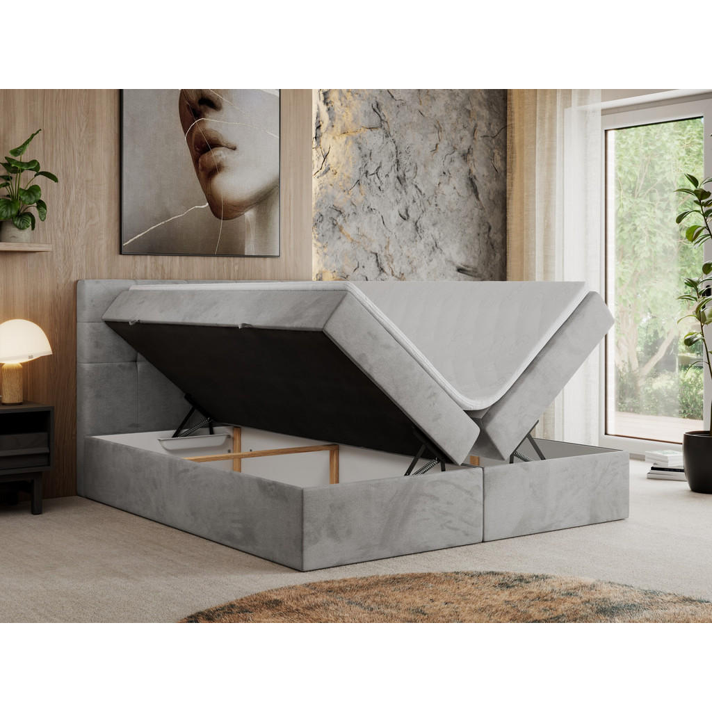 Thumbnail - MKS Boxbett, Hellgrau, Textil, 1-Sitzer, H4, Rechteckig, 120x200 cm, Schlafzimmer, Betten, Boxspringbetten