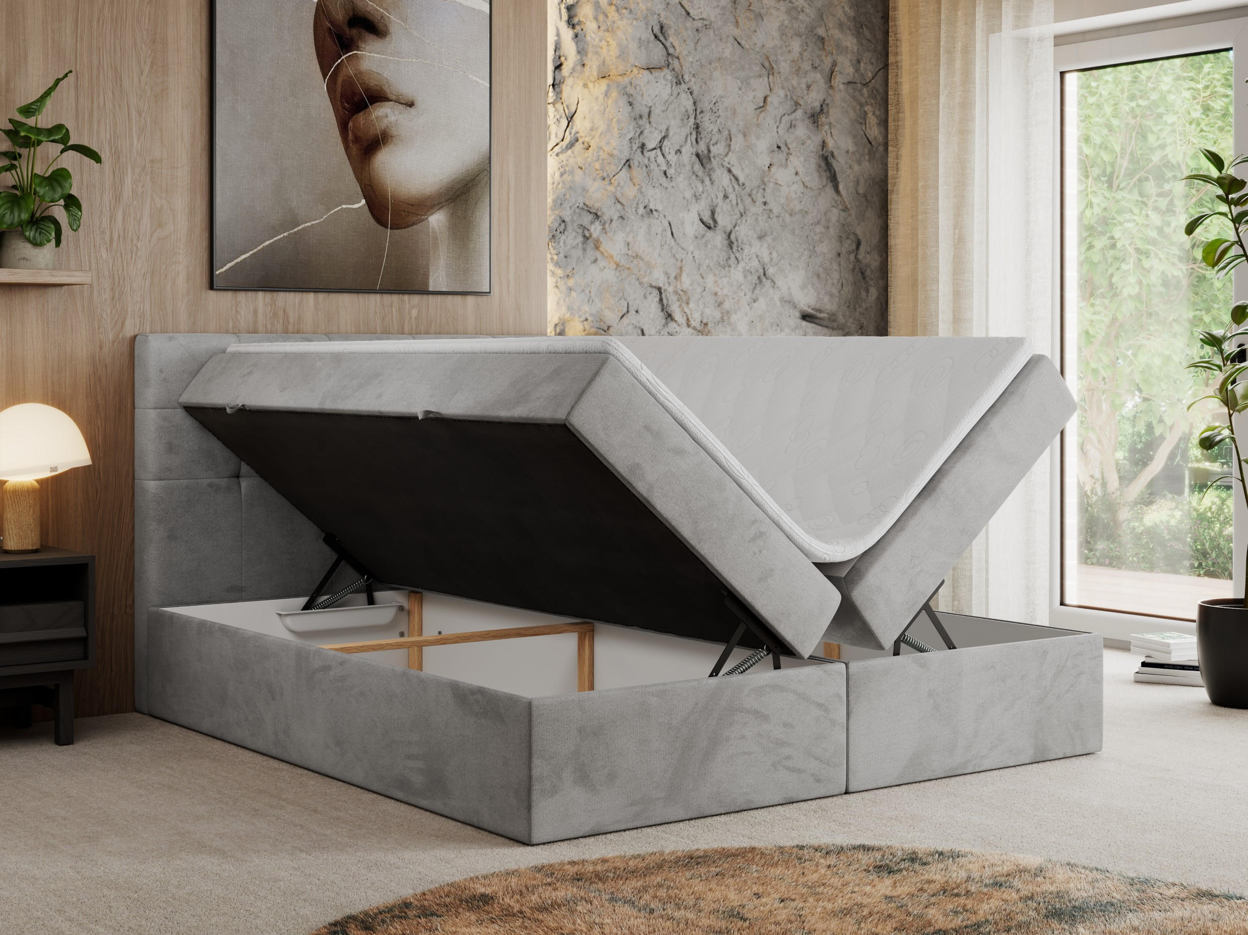 Thumbnail - MKS Boxbett, Hellgrau, Textil, 1-Sitzer, H3, Rechteckig, 140x200 cm, Schlafzimmer, Betten, Boxspringbetten