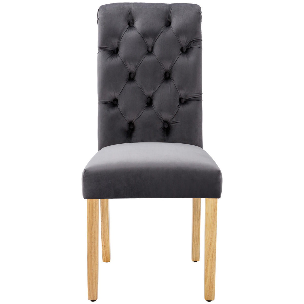 STUHL-SET DE-35663 2 Stück mit Knopfakzenten und Eichenbeinen Grau - Grau, Holz (43/100/63cm) - ComfortXL
