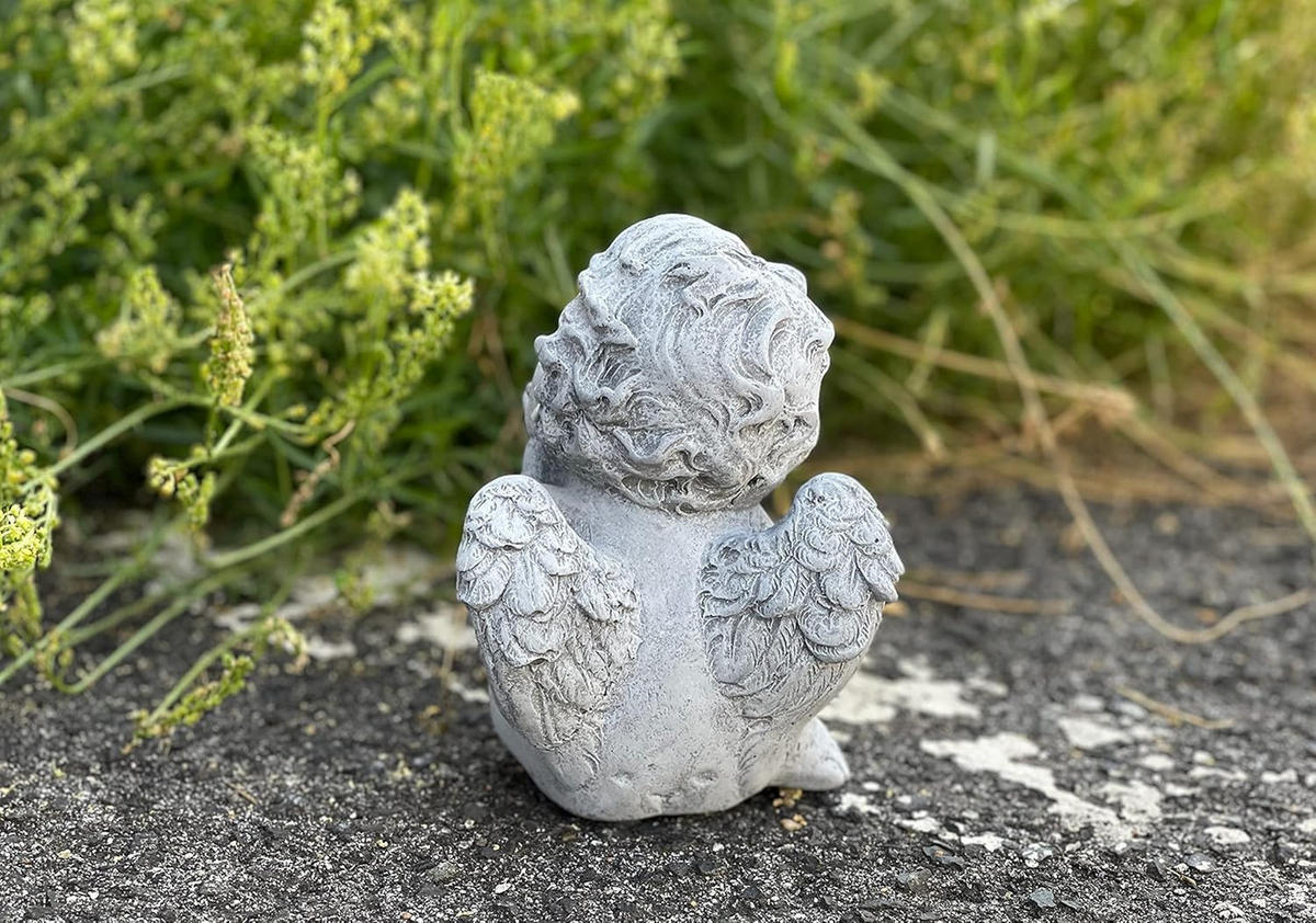 STEINFIGUR kleiner Engel Kussmund frostfest Steinguss - Grau, Stein (11/14/11cm) - stoneandstyle