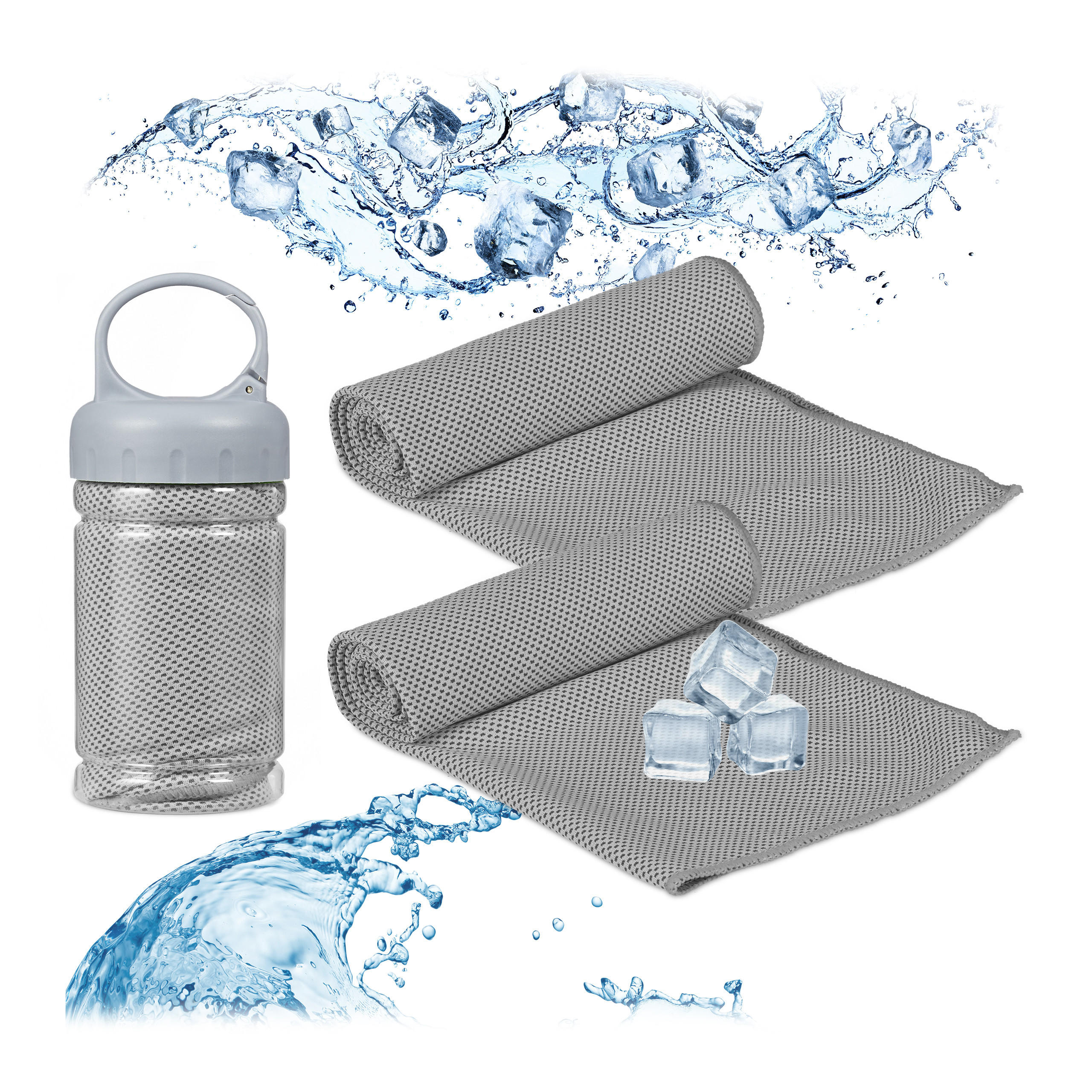 2XKÜHLHANDTUCH - Grau, Kunststoff/Textil (90/30cm) - Relaxdays