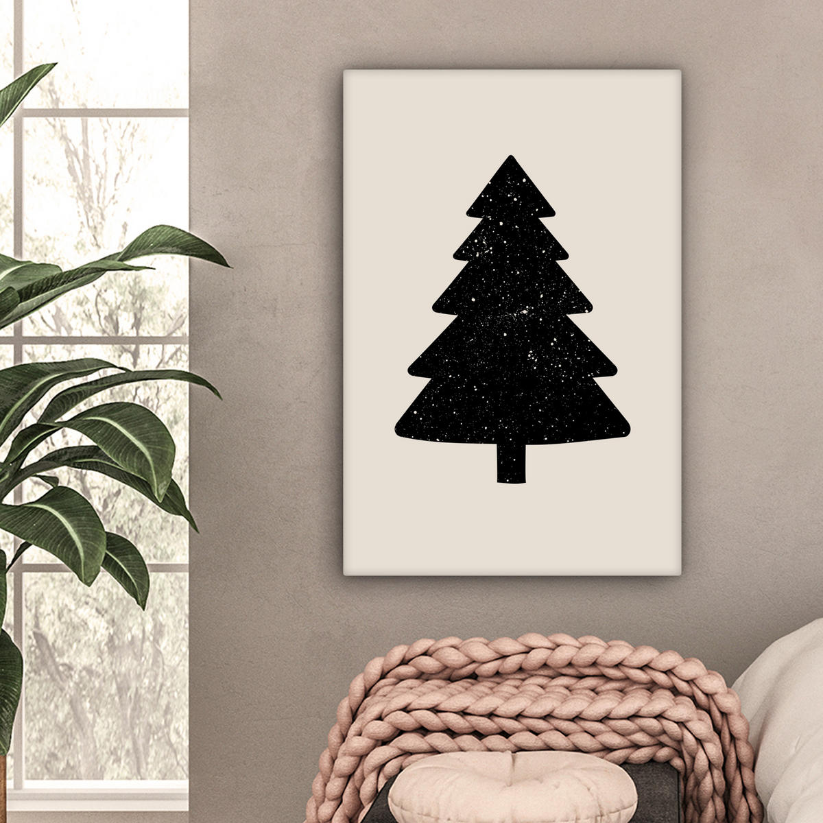 LEINWANDBILD Weihnachtsbaum - Schwarz - Urlaub - Beige 60x90 cm - Schwarz, Textil (60/90cm) - MuchoWow