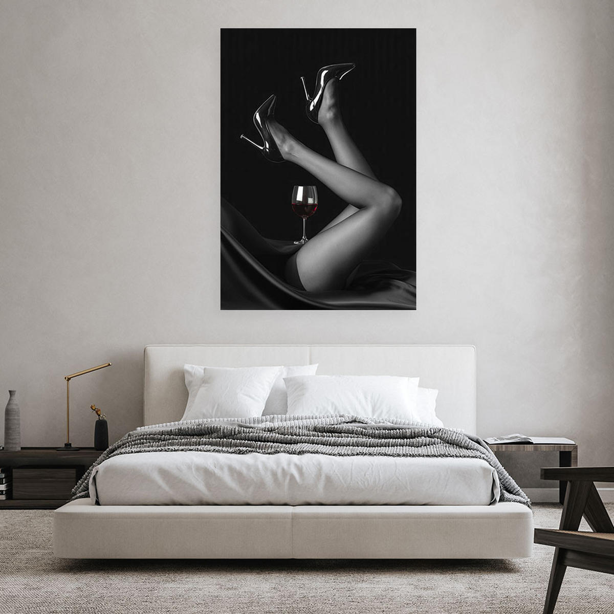LEINWANDBILD Beine Frauen und Weinlampe 70x100cm - Schwarz, Textil (70/100cm) - Feeby