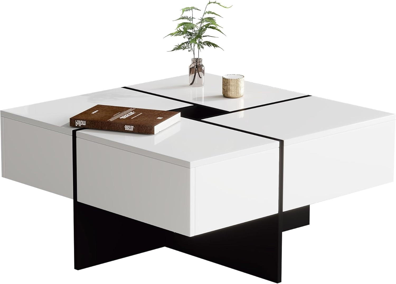 COUCHTISCH Weiß mit 4 Schubladen und 2 Ablagen - Weiß, Metall (78/78/36cm)