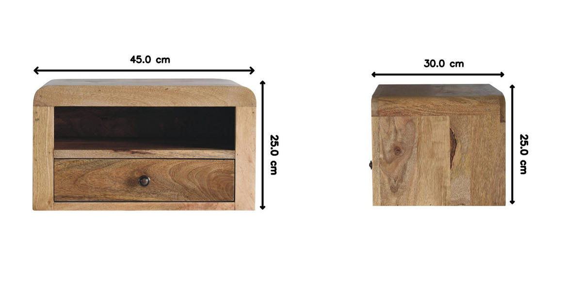 NACHTKASTEN Massiv Eichenoptik Schwebend, 1 Schublade und Offenes Regal, Beige - Beige/Messingfarben, Holz/Metall (45/25/30cm) - Artisan Furniture