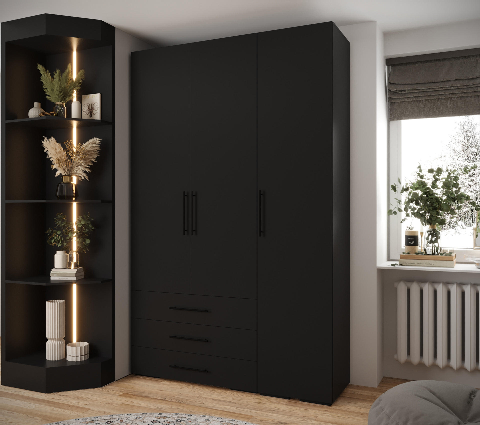 GARDEROBEN-SET 236,7/150/47 - Schwarz, Holz/Kunststoff (150/236.7/47cm) - Abiks Möbel