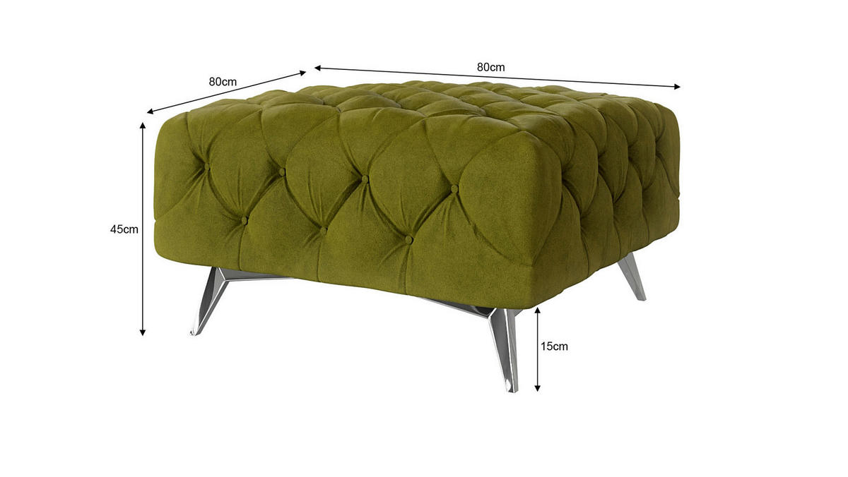 HOCKER Chesterfield Laura Olive Samt - Silberfarben/Olivgrün, Holz/Textil (80/45/80cm) - S-Style Möbel