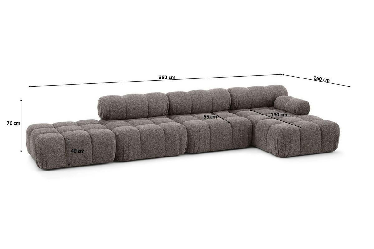 ECKSOFA L-Form XL, Stoff Bouclé Abriamo, Braun, Rechts, Selia L XL - Braun, Holz (380/160cm) - Kaiser Möbel