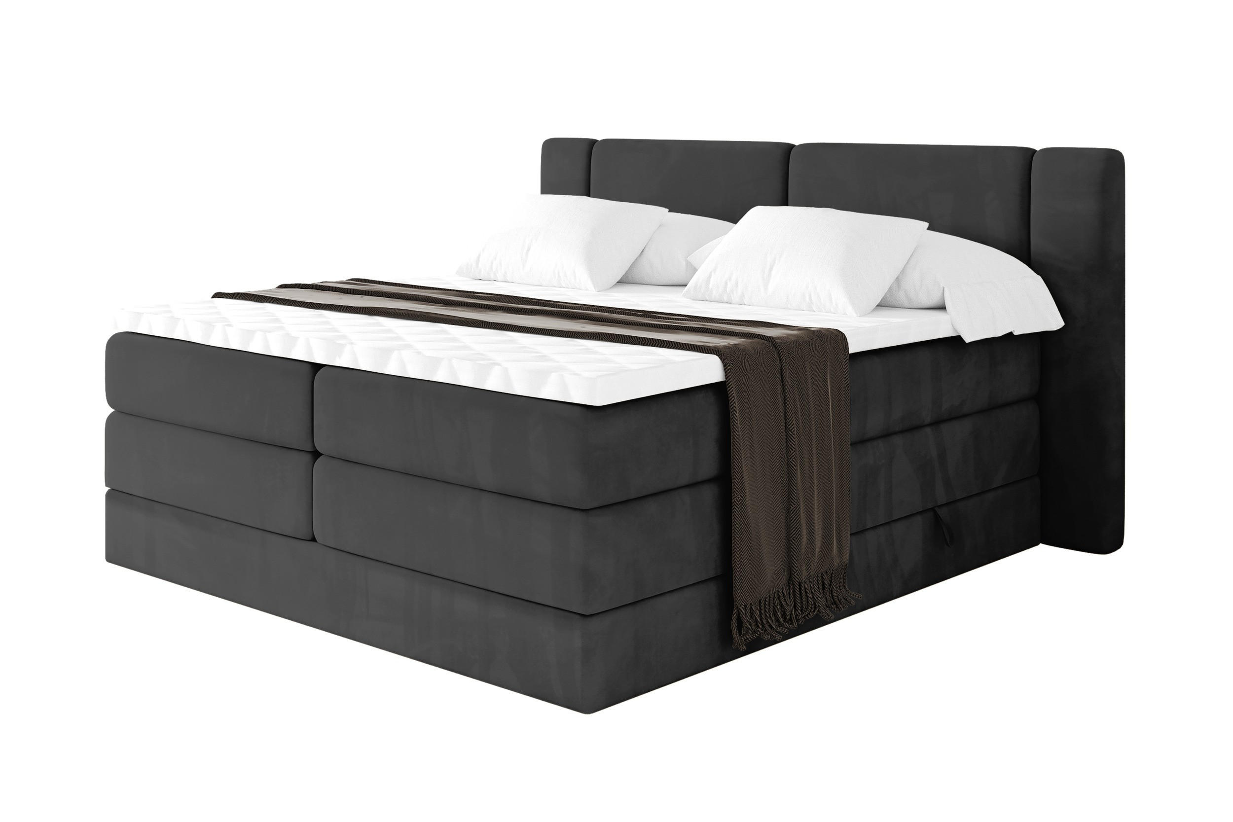 BOXSPRINGBETT mit Matratze H3/H4 - EVON KING - 140x200 cm Schwarz - Schwarz, Holzwerkstoff (140/200cm) - ALTDECOR