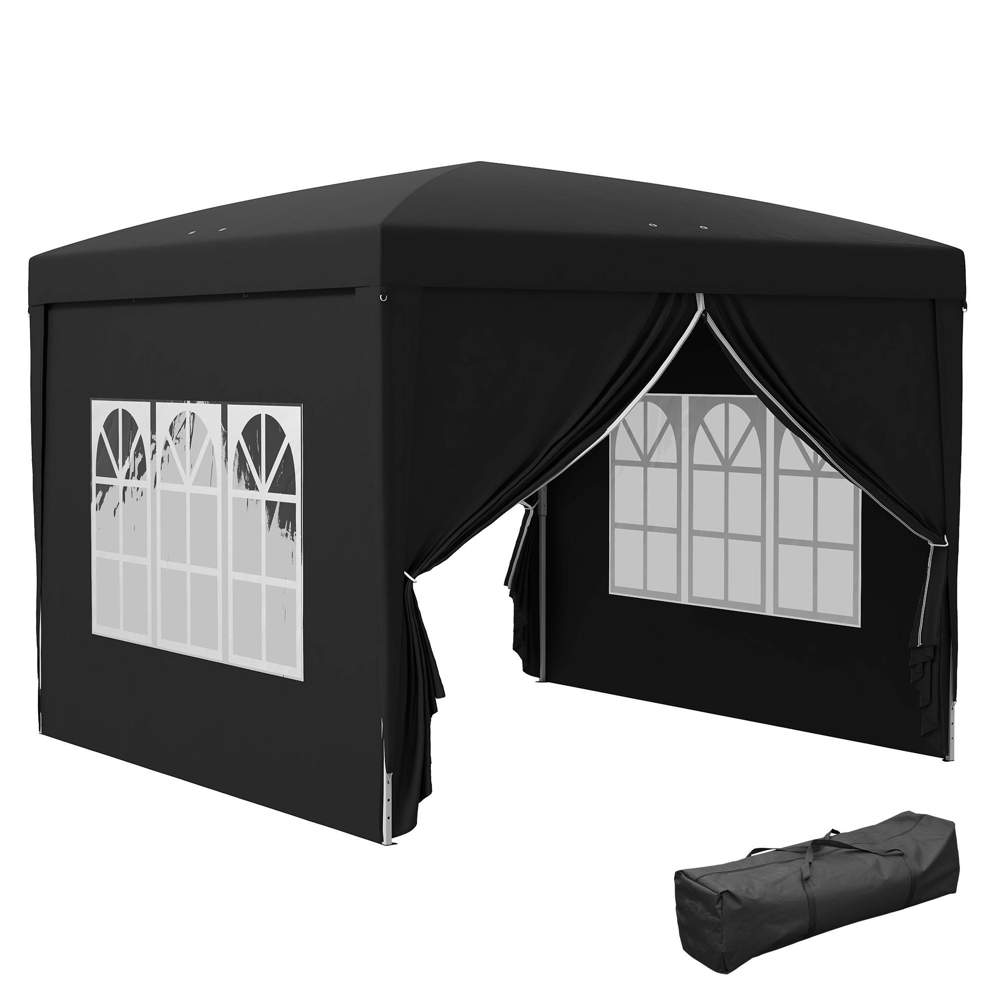 PAVILLON mit 4 Seitenwänden, Oxfordstoff, Stahl, Schwarz - Schwarz, Kunststoff (295/258/295cm) - Outsunny
