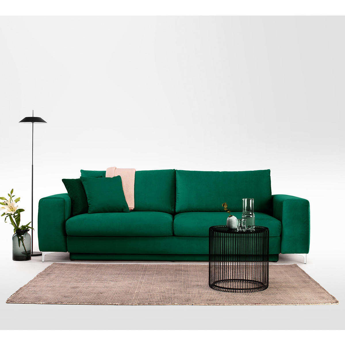 SCHLAFSOFA - Samt - Silberfarben/Olivgrün, Textil/Metall (265/91/105cm) - home24