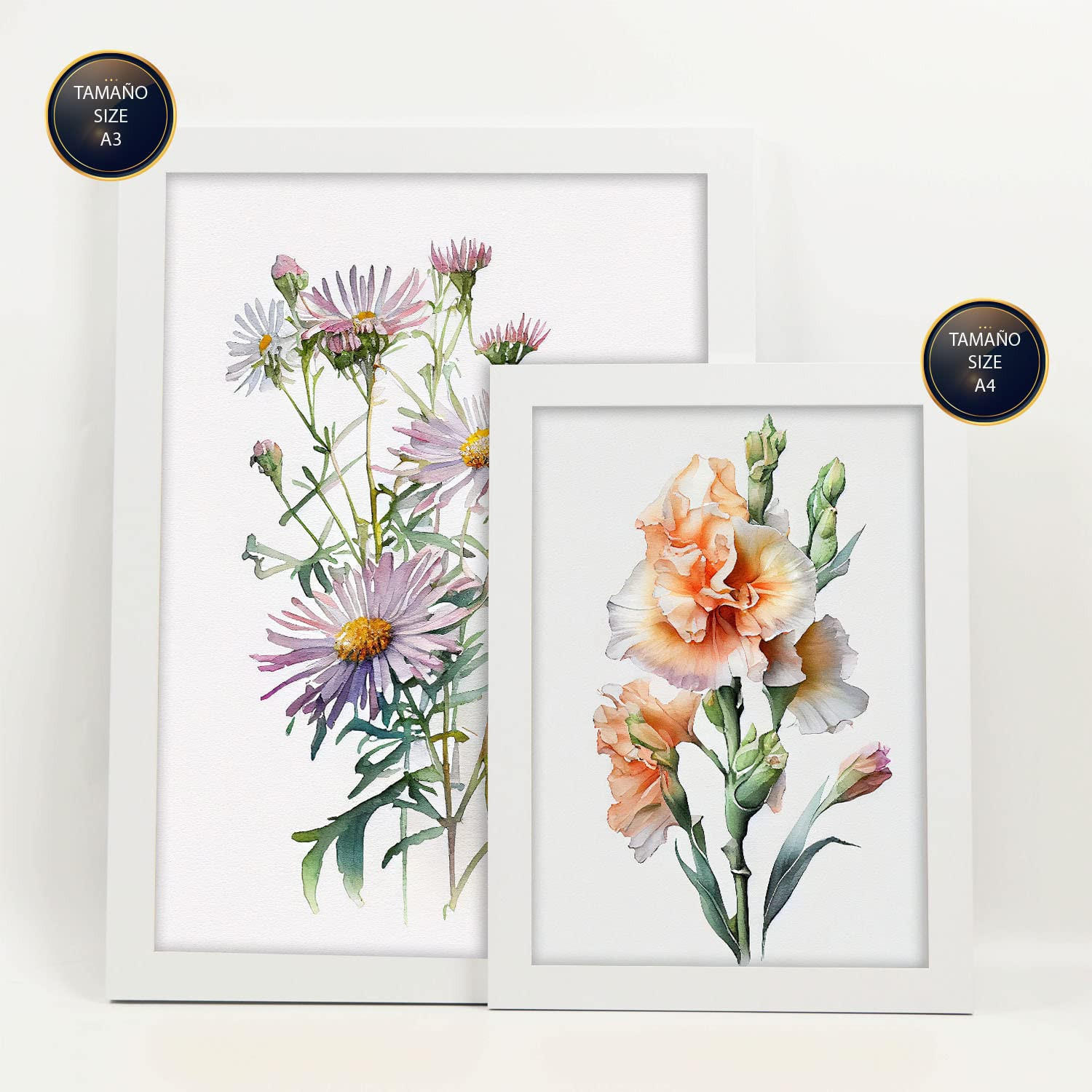 POSTER Set Mit 6 Blumensträuße Vollfarbige Natur Und Botanikdrucke Mit Blumenmotiven Auf Reinweißen Hintergründen A3 & A4 Weißer Rahmen - Weiß, Papier (29/3cm) - Nacnic