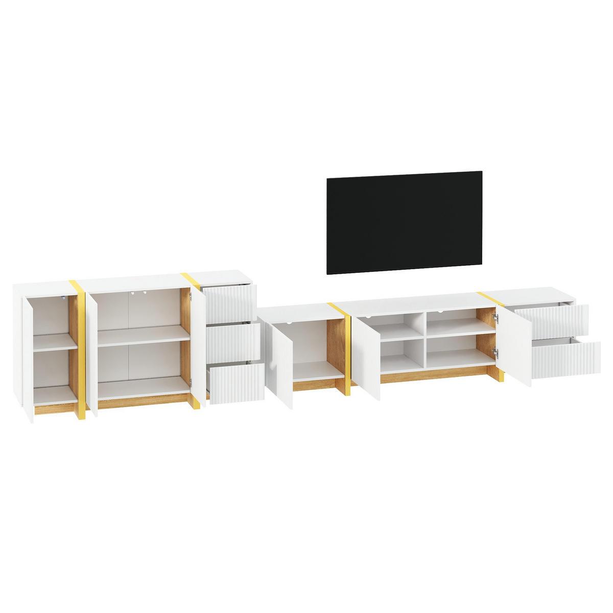 WOHNWAND DE-40127 2-teilig mit Rillenfront Weiß - Weiß, Holzwerkstoff (190/45/35cm) - ComfortXL