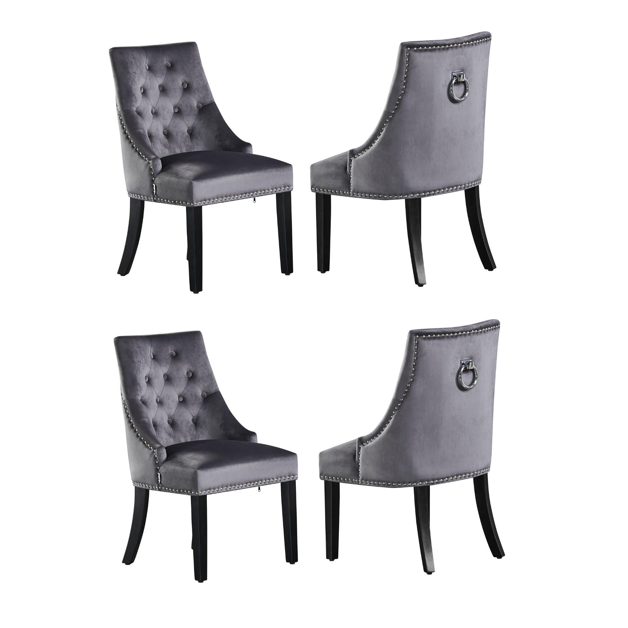 ESSZIMMERSTUHL Samt 4-teilig Grau - Grau, Holz (56/94/45cm) - Life Interiors