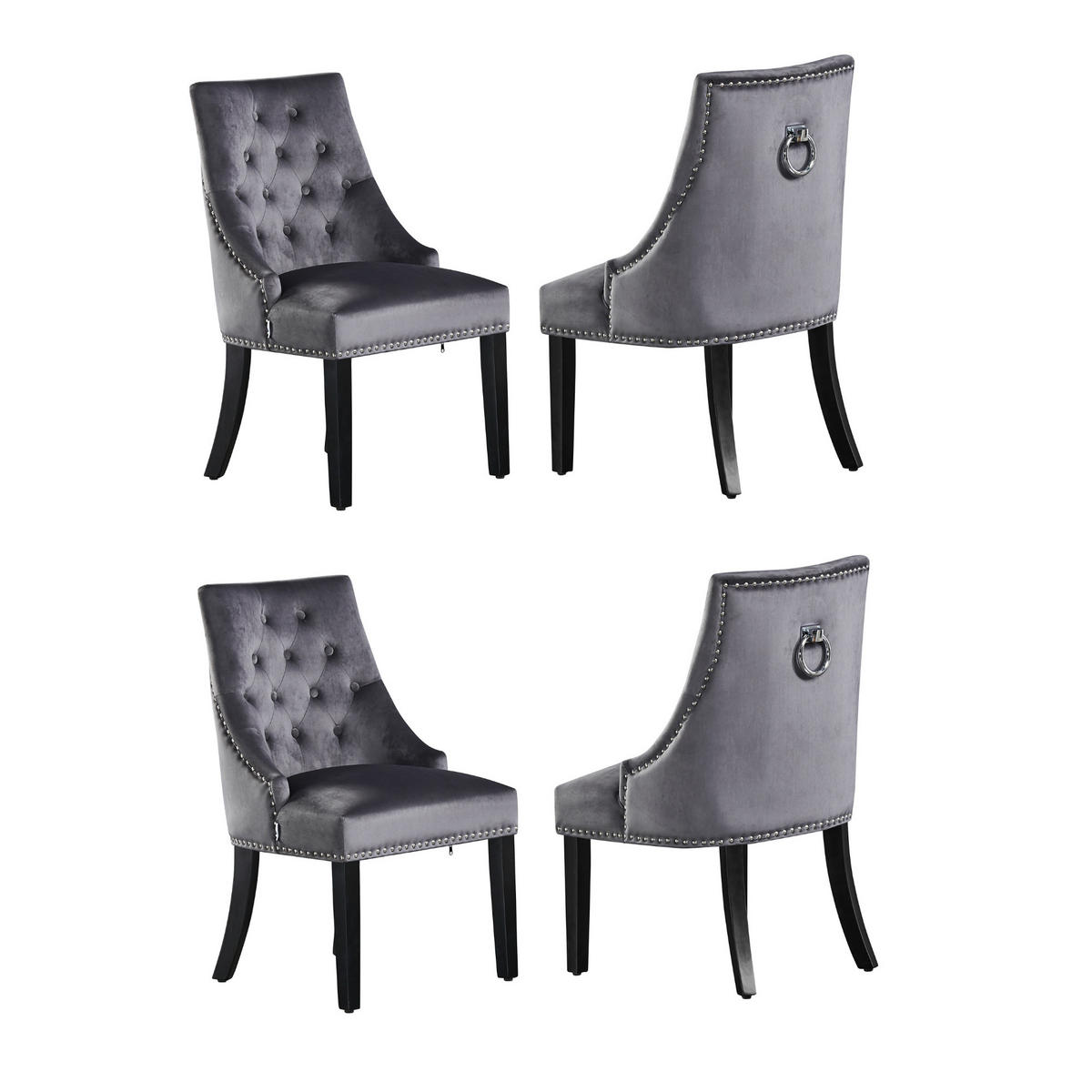 ESSZIMMERSTUHL Samt 4-teilig Grau - Grau, Holz (56/94/45cm) - Life Interiors