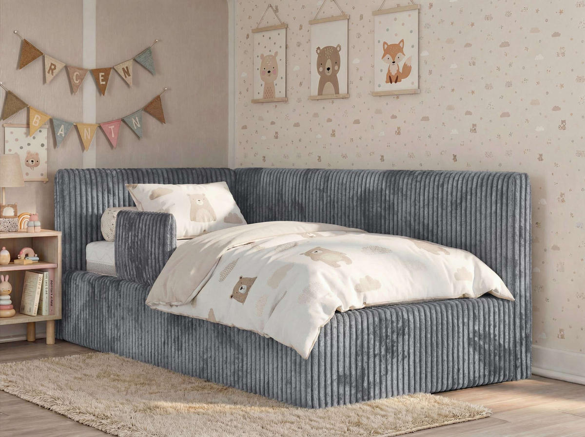 POLSTERBETT TILVO ALTA 90/200 - Grau Cord - Multitaschenfederkernmatratze - Links - Grau, Textil (90/200cm) - MKS