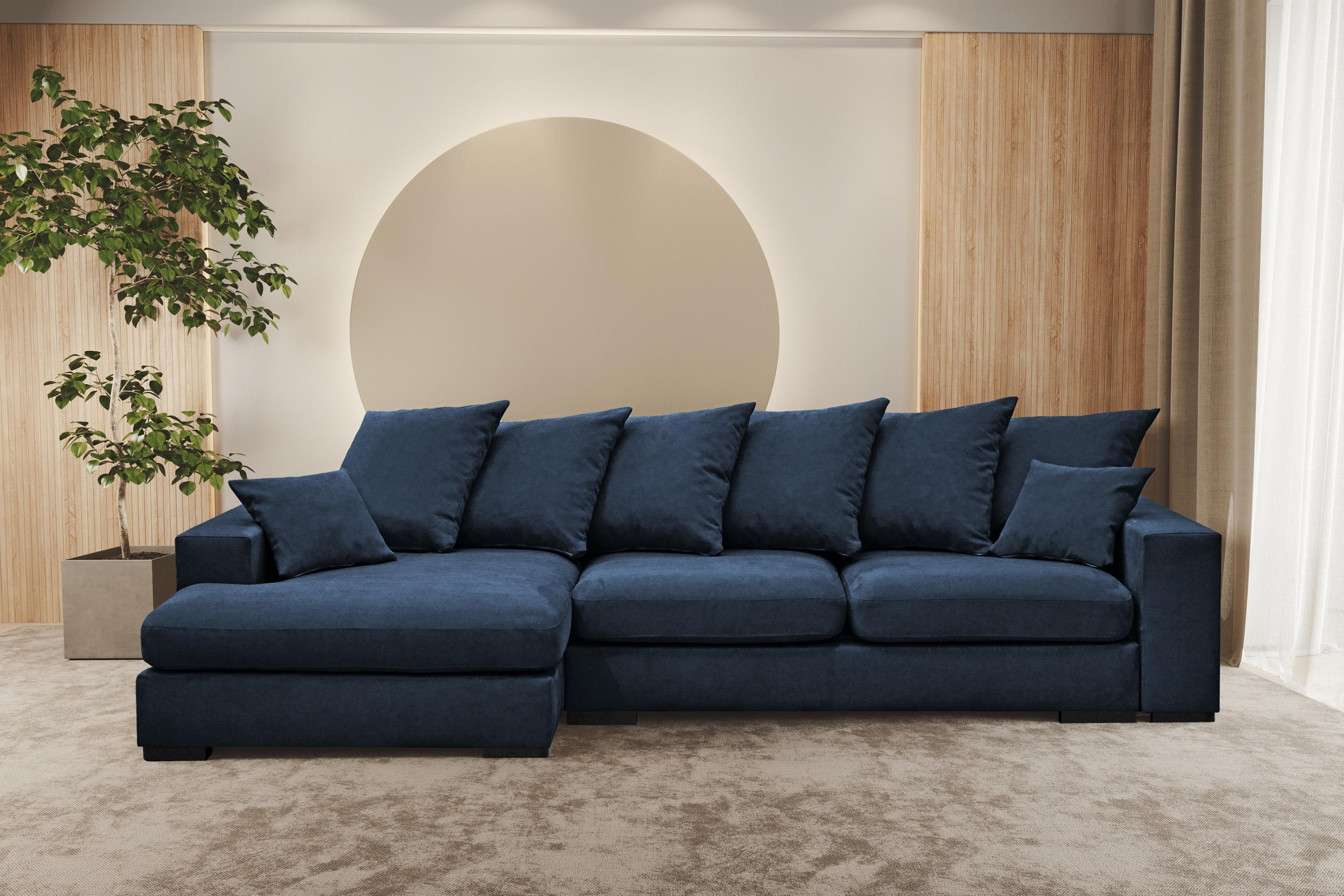ECKSOFA Mit Schlaffunktion Und Bettkasten Couch L-form Gabon Stoff Riviera Links Blau - Blau, Holz (155/285cm) - Kaiser Möbel