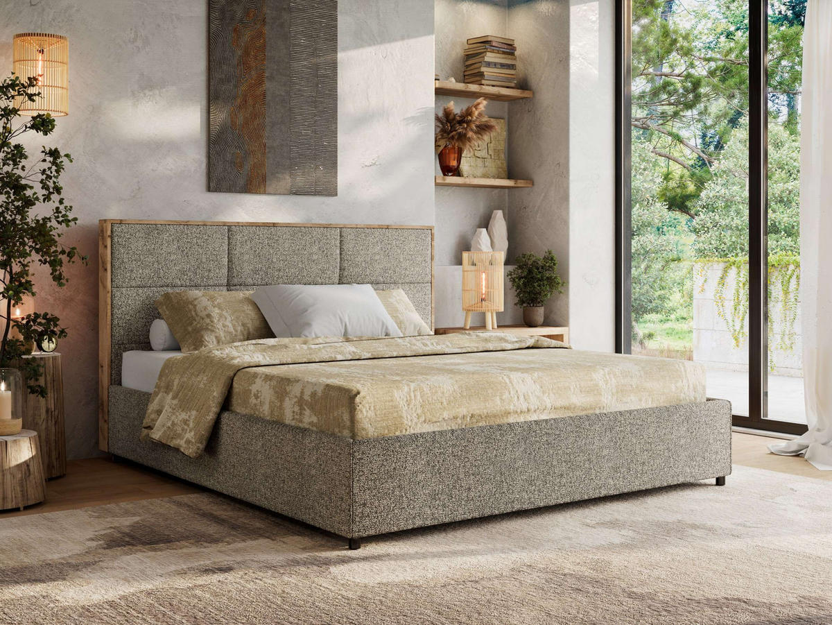 POLSTERBETT LERIO CLASSIC 160/200 - Grau Strukture - Schaum-Matratze - Grau, Textil (160/200cm) - MKS