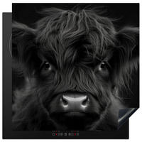 HERDABDECKPLATTE Scottish Highlander - Schwarz - Kalb - Kuh Induktionsmatte 78x78 cm - Schwarz, Kunststoff (78/78/0.2cm) - MuchoWow