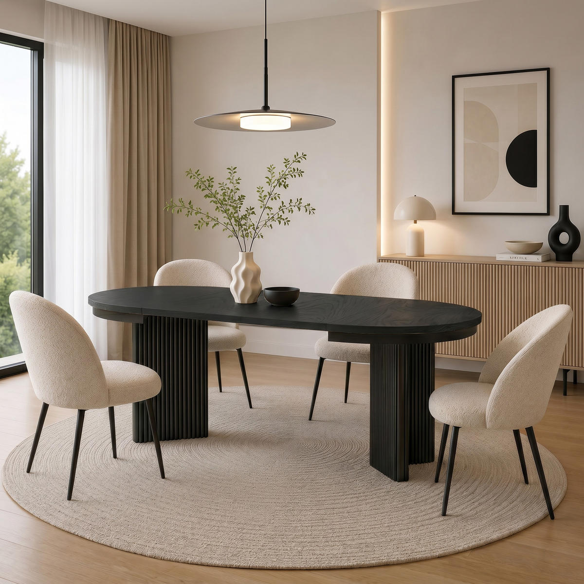 JÍDELNÍ STŮL Prestige, kulatý designový stůl, rozkládací Ø 100–180 cm, černá + černá - černá, kov (100/100/77cm) - Beautysofa