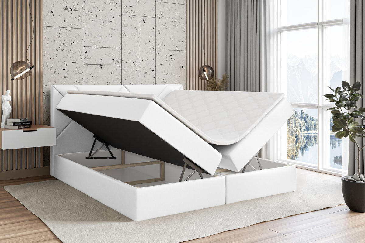 BOXBETT mit Matratze H4 und Lattenrost - BARWA - 160 x 200 - H4 - Weiß Hochglanz - Weiß Hochglanz, Holzwerkstoff (160/200cm) - ALTDECOR