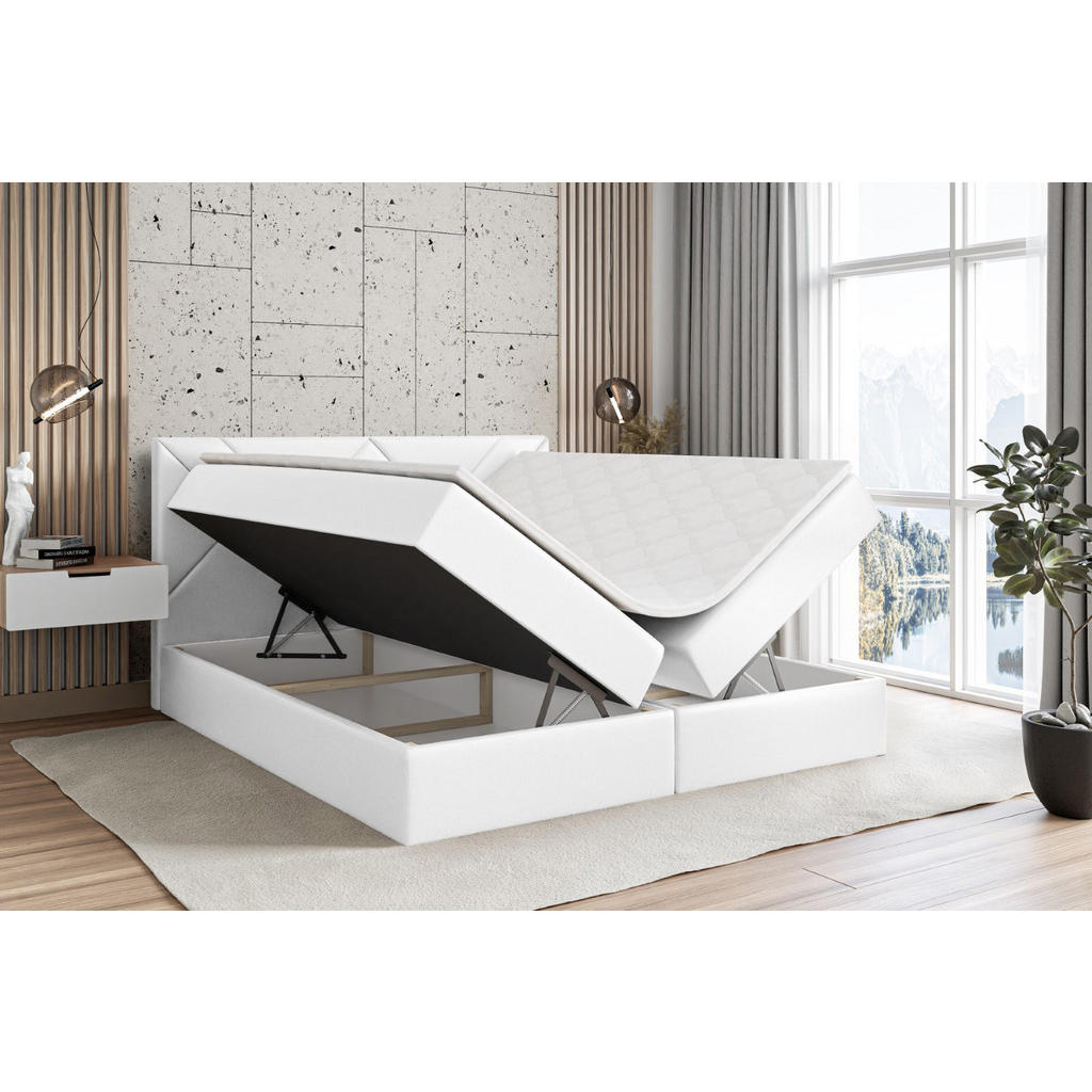 Thumbnail - Altdecor Boxbett, Weiß Hochglanz, Holzwerkstoff, Höhe ca. 20 cm, 140x200 cm, Schlafzimmer, Betten, Boxspringbetten